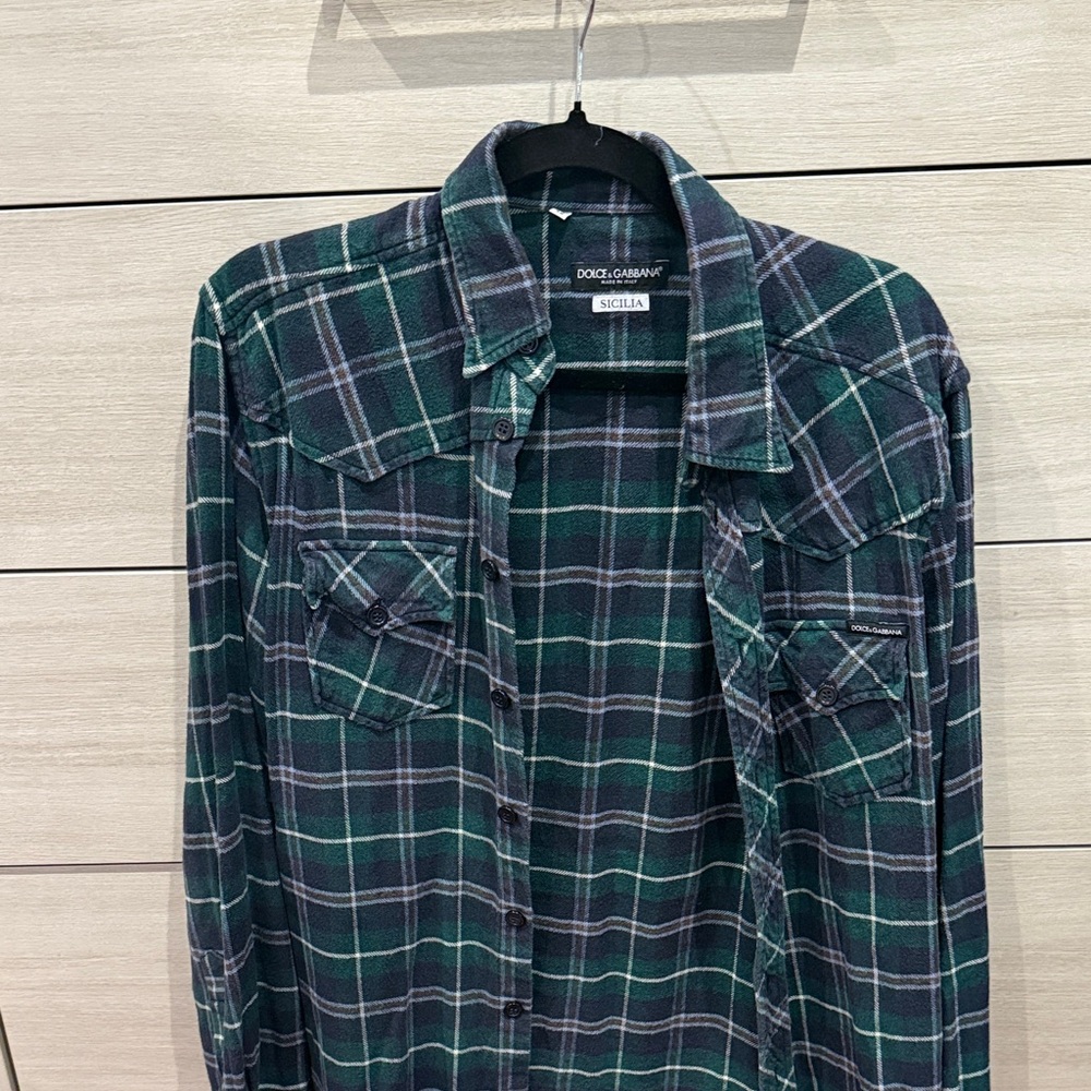 Dolce & Gabbana Men's Blue and Green Checkered Shirt